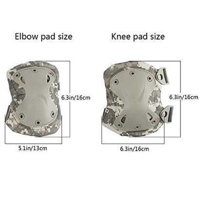 Combat Knee & Elbow Protective Pads Set for Outdoor CS Paintball Game Cycling Safety Skateboarding Gear Skates Knee Protection Guard Pads - color: ACU