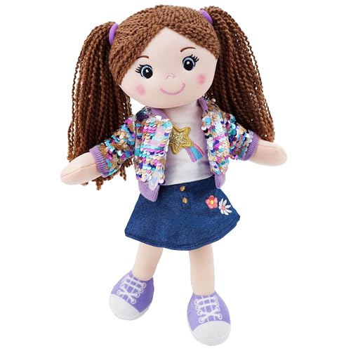 June Garden 14" Snuggle Cutie Sophie Glam - Soft Cuddly Plush Doll Gift for Girls - Huggable Rag Doll - Trendy Outfit M - color: 14" Sophie Glam, size: Medium