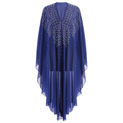 OBEEII Muslim Dress for Women Loose Batwing Sleeved Hooded Beaded Embroidery Long Abaya Dress Kaftan Abayas Islamic Robe - color: Bs06