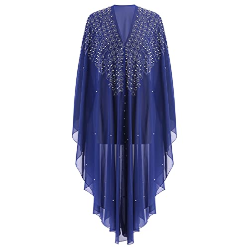OBEEII Muslim Dress for Women Loose Batwing Sleeved Hooded Beaded Embroidery Long Abaya Dress Kaftan Abayas Islamic Robe - color: Bs06