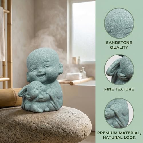 4pcs Mini Buddha Statue with Animal Companion, Aquarium Decor, Feng Shui Zen Monk Sandstone Sculpture, Cute Small Fish Tank Ornament for Home Garden, Buddha Decoration