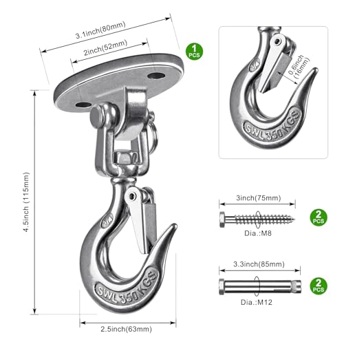 SELEWARE Heavy Duty 1000LB Capacity Stainless Steel Ceiling Swing Mount 360 Swivel Swing Hooks for Aerial Yoga Hammock Chairs Porch Swing Punching Bags - color: C: 360° Swing Hanger ( 1 Pack )