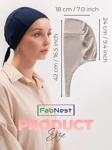 FabNest Women Hijab Undercap Islamic Muslim Under Scarf Hats Bonnet with Tie Back Non-Slip Breathable and Snug-Fit - color: Navy Blue + Gray (2pcs)