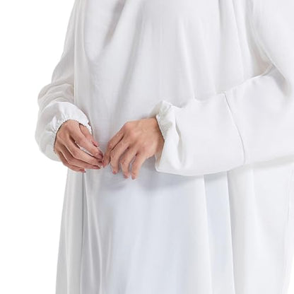 Lmdudan Muslim Women Islamic Full Cover Prayer Dress Long Sleeve Loose Abaya Hijab Outfit 2026 Ramadan Modest Prayer Clothes - color: White, size: Medium