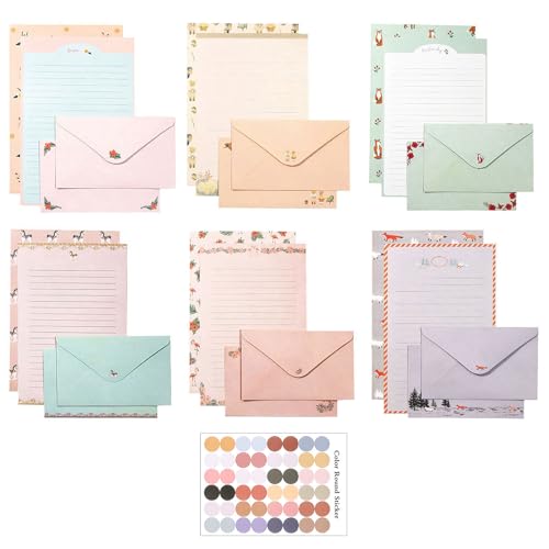 55 Pcs Stationery Paper Envelopes Set - color: Cute animals