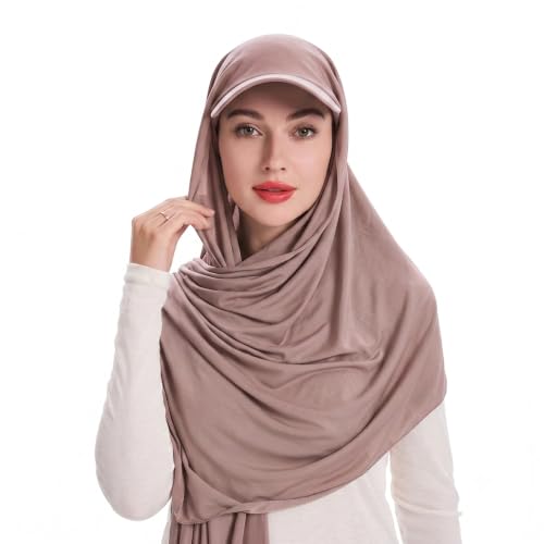 ZLYC Women Muslim Hijab Scarf with Visor Built-in Undercap Sun Protection Headwrap - color: Solid Pink Latte