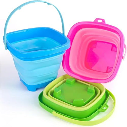 Shindel Collapsible Bucket for Kids, Foldable Pail Bucket for Beach Toys, Summer Toys, Camping Gear, Beach Party, Fishing, and Fun Summer Activities - color: Mix 1