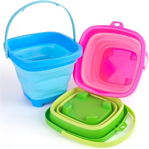 Collapsible Bucket for Kids,3 Pcs, Multicolor | Foldable Pail Bucket for Beach Toys, Summer Outdoor Travel Toys, Camping Gear, Beach Party - color: Mix 1