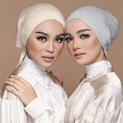 Yeieeo Women's Satin-Lined Tie Closure Hijab Undercap Non Slip,Premium Jersey Muslim Daily Wear Inner Headscarf Cap - color: Light Grey
