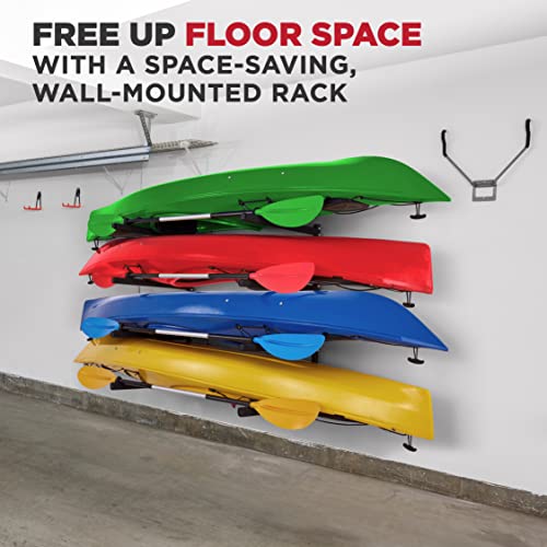 RaxGo Wall Kayak Storage Rack, Heavy Duty Wall Mounted Garage Kayak Storage Hooks for Kayaks, SUP, Canoe & Paddleboard, For Indoor, Outdoor, Garage, Adjustable Arms - Universal design