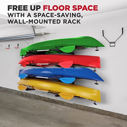 RaxGo Wall Kayak Storage Rack, Heavy Duty Wall Mounted Garage Kayak Storage Hooks for Kayaks, SUP, Canoe & Paddleboard, For Indoor, Outdoor, Garage, Adjustable Arms - Universal design
