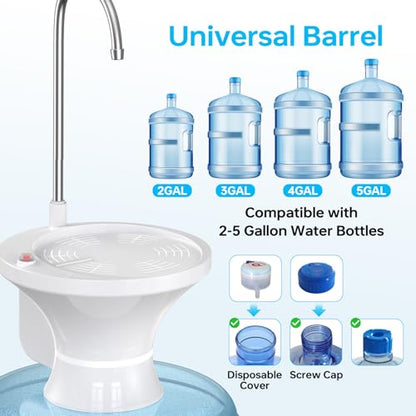 Water Dispenser for 5 Gallon Bottle, Electric Drinking Water Bottle Pump for 2-5 Gallon Jugs, USB Rechargeable Water Pump with 2 Switch Control for Home, Office, Camping - color: White