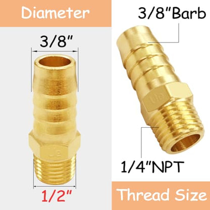 Uenede Brass 1/4" NPT Male to 3/8" Hose Barbed Fittings, 6PCS | Barb Pipe Fittings with Clamps Air Line Repair Connectors for Water Oil Gas - size: 3/8"Barb, style: 1/4"NPT Male