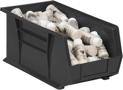 Akro-Mils 30240 AkroBins Plastic Storage Bins, 15"x8"x7", Black, 12-Pack | Space-Saving Stackable Bins for Garage, Pantry, Craft Organization - color: Black