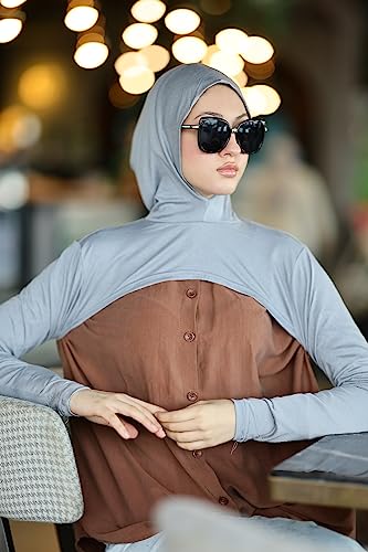 para life Hijab-Dickey-BoleroArm Sleeve With Hijab-Hijab&Armsleeve|Shrugs For Women-Arm Sleeve|Arm Sleeves For Women - color: Grey