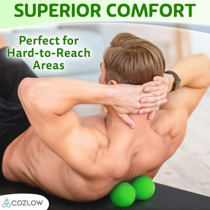 COZLOW Peanut Massage Ball - Deep Tissue Therapy, Pain Relief - Jade Green | Cozlow 5" double lacrosse silicone massage ball, trigger point roller for mobility, acupressure tool for myofascial release - color: Jade Green