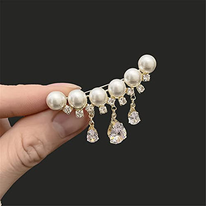 Pearl Brooch Sweater Shawl Clips Faux Rhinestone Pearls Brooch Safety Pin Lapel Pin Badge Dresses Clothing Accessories Jewelry