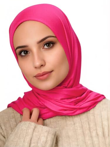 Harewom Polyester Hijab Lightweight Solid Head Wrap Scarf for Women Daily - color: Hot Pink