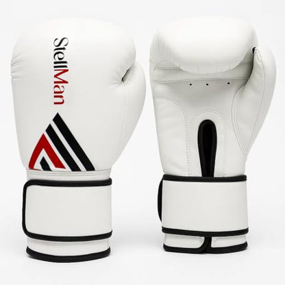 Boxing Gloves for Men & Women – Premium Synthetic Leather Training Gloves for Boxing, Kickboxing, Muay Thai, Sparring & Heavy Bag Work with Wrist Support – White - size: 12oz