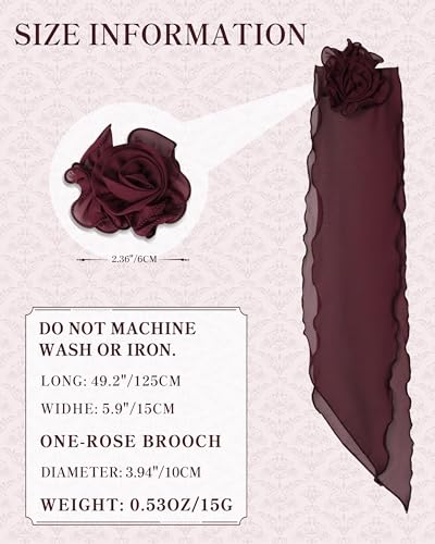 Chiffon Scarf for Women, Removable Flower Neck Scarf Light Soft Fashion Rose Scarves Versatile Headband or Hair Band - color: Burgundy Big Flower