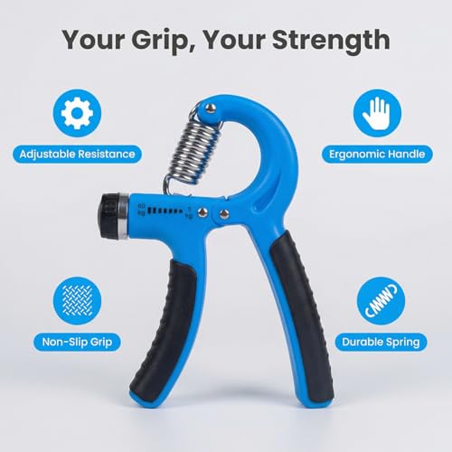 Adjustable Grip Strength Trainer, Blue Hand Gripper for Muscle Building, Ergonomic Hand Exerciser for Rock Climbers