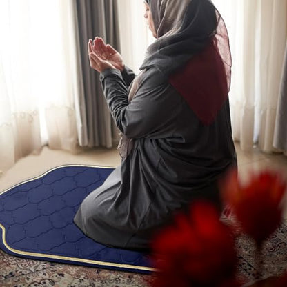 Muslim Prayer Rug with Tasbih Prayer Beads, Soft Memory Foam Prayer Matt Islam, Padded Islamic Prayer Mat Thick for Men and Women, Janamaz, Sajadah (25.6" x 43.3", Navy Blue) - color: Navy Blue