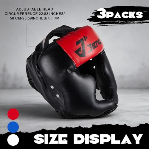 Jenaai 3 Pack Boxing Headgear Adjustable Padded Safety Head Guard MMA Training Sparring Kickboxing Muay Thai Martial Art Karate Taekwondo Helmet Gift for Valentines Adult Men Women - color: Black, Red ,Blue, White