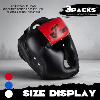Jenaai 3 Pack Boxing Headgear Adjustable Padded Safety Head Guard MMA Training Sparring Kickboxing Muay Thai Martial Art Karate Taekwondo Helmet Gift for Valentines Adult Men Women - color: Black, Red ,Blue, White
