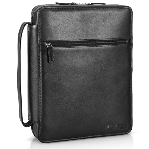 Polare Napa Leather Bible Cover Church Bag Bible Protective Book Holder Carrying Case Folder Organizer Portfolio, Black - style: Black