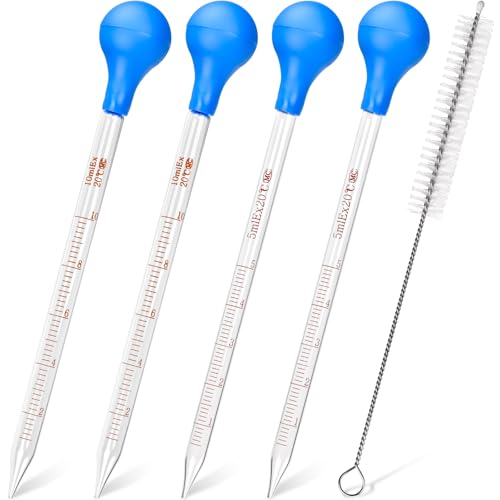 4 Pieces Glass Pipette 10ml 5ml Glass Graduated Pipettes Dropper with Big Rubber Cap Dropping Lab Pipette Transfer for Liquid Essential Oil - style: 4 Pieces
