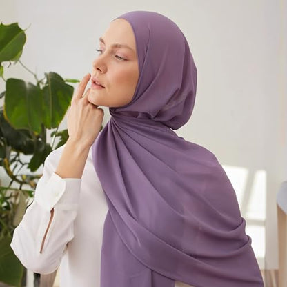 Modest Small Luxury Chiffon Hijab | Premium Lightweight, Flowy and Textured Chiffon Wrap Head Scarf for Women - color: Lilac