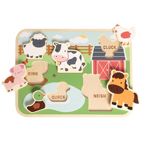 Pearhead Wooden Barn Puzzle, Pegged, Farm Animal Learning Toy | Montessori-Inspired Farm Board, Animal Sound Practice, Pegged Pieces, Toddler or Preschool Gift - color: Farm Animals