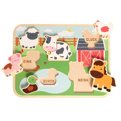 Pearhead Wooden Barn Puzzle, Pegged, Farm Animal Learning Toy | Montessori-Inspired Farm Board, Animal Sound Practice, Pegged Pieces, Toddler or Preschool Gift - color: Farm Animals