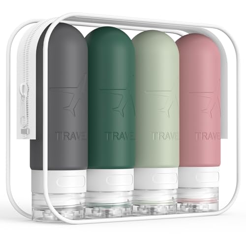 ME.FAN Travel Bottles for Toiletries,3oz Silicone Travel Size Containers, TSA Approved Squeezable Portable Split Bottle, Travel Accessories for Conditioner Shampoo Lotion - 4 Pack Morandi - color: Morandi