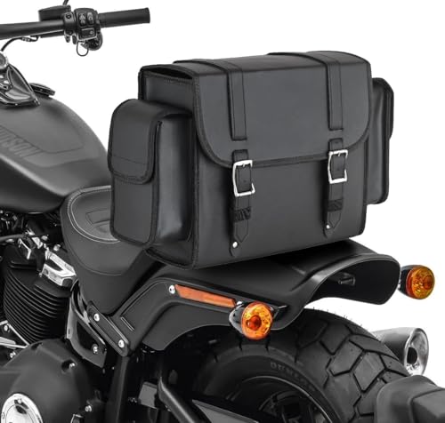 Black Motorcycle Sissy Bar Bag 22.9L Fits Harley Davidson, Indian, Yamaha & Suzuki Motorcycles Synthetic Leather Universal (Plain) - style: Plain