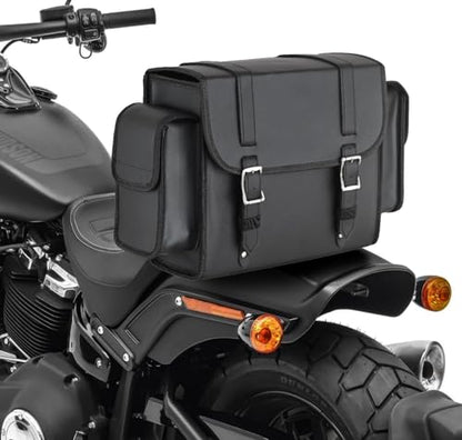 Black Motorcycle Sissy Bar Bag 22.9L Fits Harley Davidson, Indian, Yamaha & Suzuki Motorcycles Synthetic Leather Universal (Plain) - style: Plain