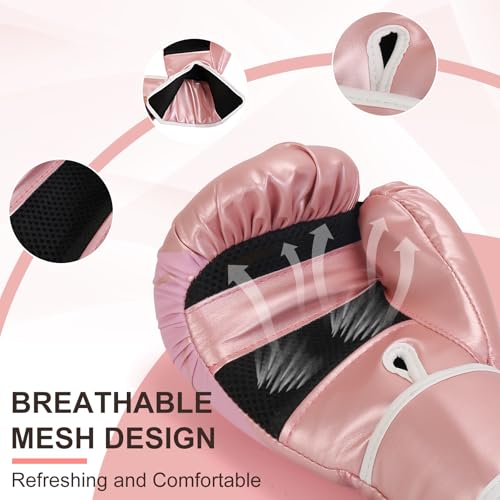 Pro Style Boxing Gloves Punching Bag Gloves for Women, PU Leather Gloves for Training Muay Thai, Sparring, Fighting Kickboxing,Heavy Punching Bag Gloves for Ladies (8oz)
