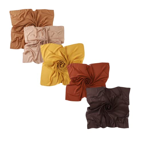 43 Inch Large Chiffon Square Hijab Hair Scarf for Muslim Shawls Headscarf for Women Bandana Turban Wrap Scarves - color: Coffee + Dark Red + Camel + Yellow + Khaki