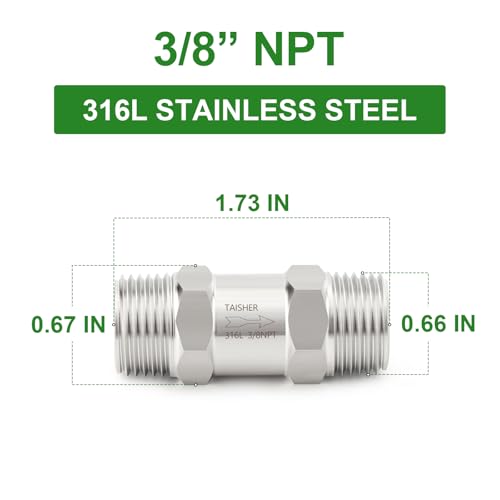 1PCS 316L Stainless Steel 3/8" NPT Male Check Valve,Backflow Prevention,One Way Non-Return Check Valves - size: 3/8" MNPT