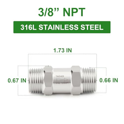 1PCS 316L Stainless Steel 3/8" NPT Male Check Valve,Backflow Prevention,One Way Non-Return Check Valves - size: 3/8" MNPT