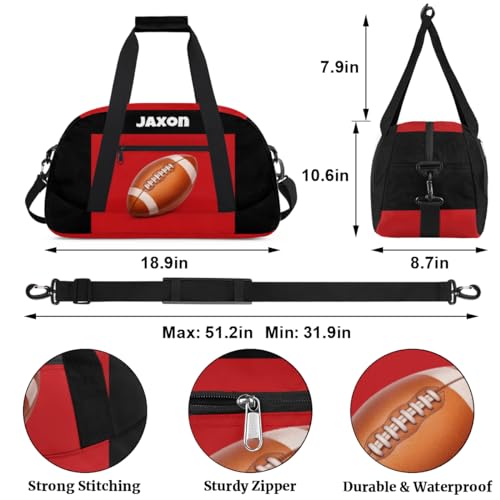 Personalized Boys Football Bag, American Football Bag, Black Red | Personalized Named Practice Travel Overnight Training Bag - color: Color 22