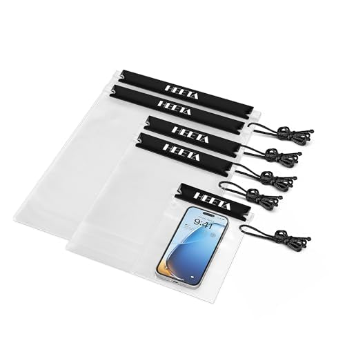 HEETA 5-Pack Clear Waterproof Dry Bag Pouch Document Holder for Phone Maps | Water Tight Case for Camera Document, Screen Touchable for Boating Kayaking Paddle Board Swimming Beach Waterpark Fishing - color: Black