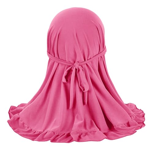 GREUS 2Pcs Kids Hijab for 2-6Y Girls Muslim Headscarf One Piece Hijabs Khimar Islam Arab Scarf Turban Bandana Hat Head Wrap - color: Set F (Blue + Rose Red)