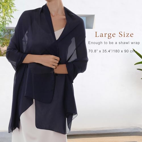 RIIQIICHY Women Shawls and Wraps for Evening Dresses Like Chiffon Silk Scarf Formal Silky Pashmina Shawls for Weddings - color: Navy