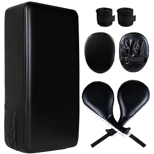 7 in1 Taekwondo Kick Pad Set, Boxing Training Equipment, Martial Art Kicking Pad, PU Leather Boxing Focus Pad, Target Punching Pads and Hand Wraps for Karate, Sparring, MMA, Muay Thai - color: Black