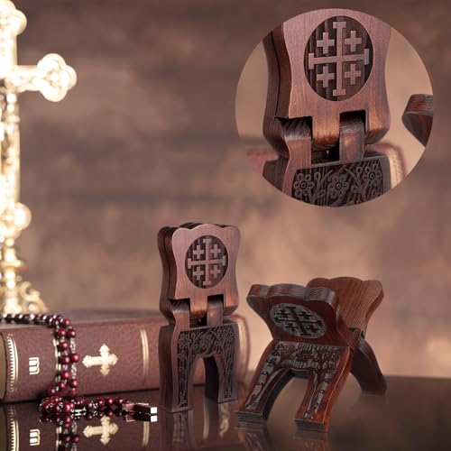 Cinnvoice Collapsable Pinewood Prayer Bible Book Stand Wooden Book Holder Quran Holy Bible Display Support Reading Books Holder Folding Religious Prayer Stand for Church Chapel Supplies Gift
