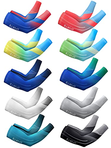 Tisancy 10 Pairs Sun Protection UV Arm Sleeves Cooling Anti Slip Compression Sleeves Sports Polyester Cycling Covers - size: Large, style: Fresh Style