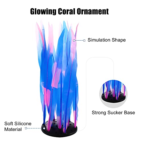 VOCOSTE Soft Silicone Glowing Aquatic Artificial Seaweed, Fluorescence Aquarium Kelp for Fish Tank Decoration, Blue