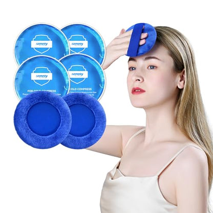 samply Small Gel Ice Packs for Boo Boos, Cold Packs for Injuries Reusable Pain Relief, Headaches and Toothaches,Eyes, Face, 4 Pack Mini Round Ice Packs with 2 Covers for Cold Compress, Dark Blue - color: Dark Blue