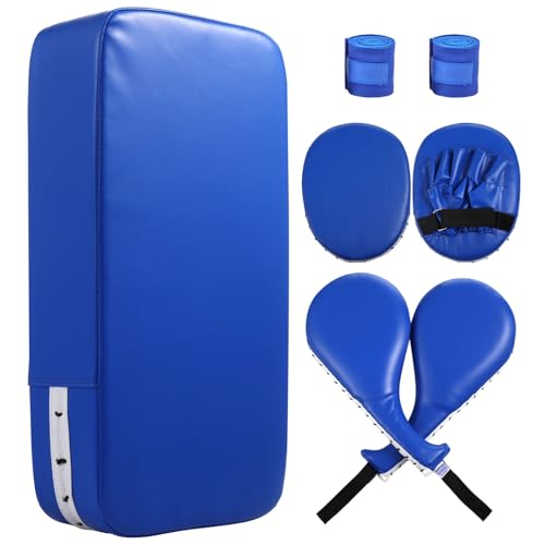 7 in1 Taekwondo Kick Pad Set, Boxing Training Equipment, Martial Art Kicking Pad, PU Leather Boxing Focus Pad, Target Punching Pads and Hand Wraps for Karate, Sparring, MMA, Muay Thai - color: Blue